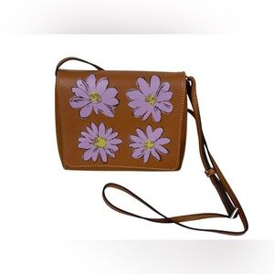 Vera Bradley Small Flap Faux Leather Hipster Brown Floral Crossbody Purple EUC